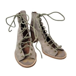 Jeffrey Campbell Cors Peep Toe Chunky Heel Tan Suede Bootie Women’s Size 9.5